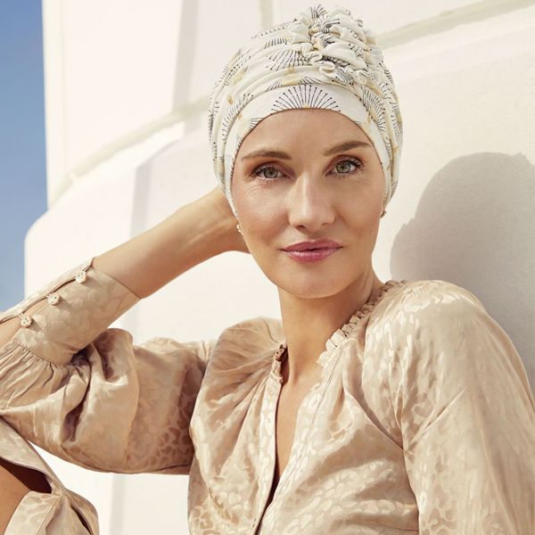 LOTUS TURBAN, PRINTED LINEN