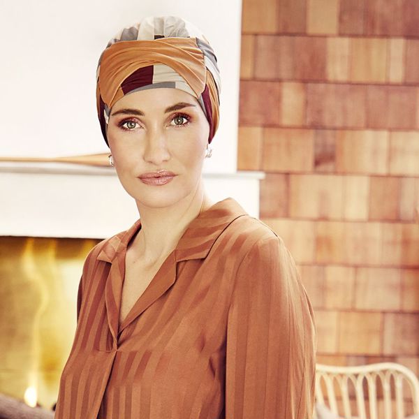 AMIA TURBAN, PRINTED, CARAMEL GRAPHICS