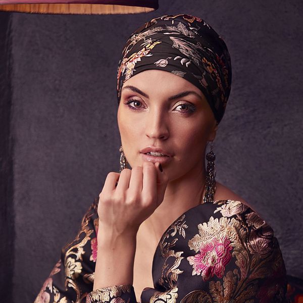 SAPPHIRE, BOHO TURBAN, PRINTED, EXOTIC GARDEN