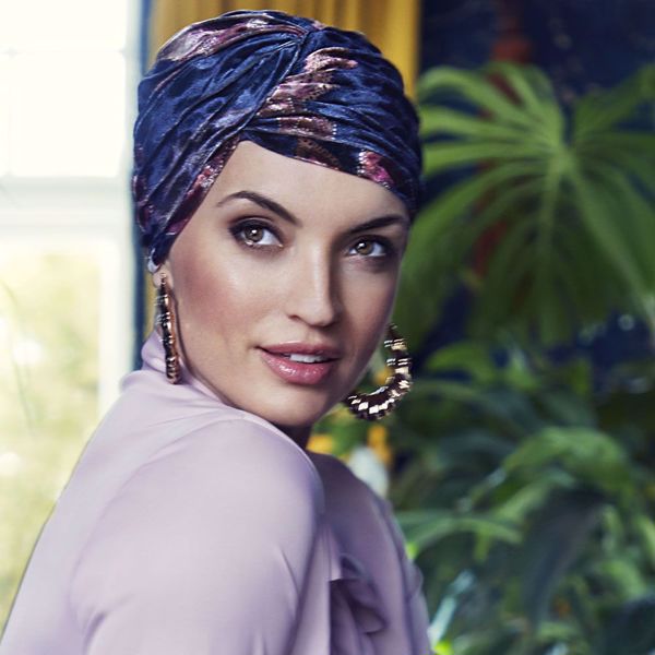 PEARL - Boho turban - velvet, Flowery Twilight