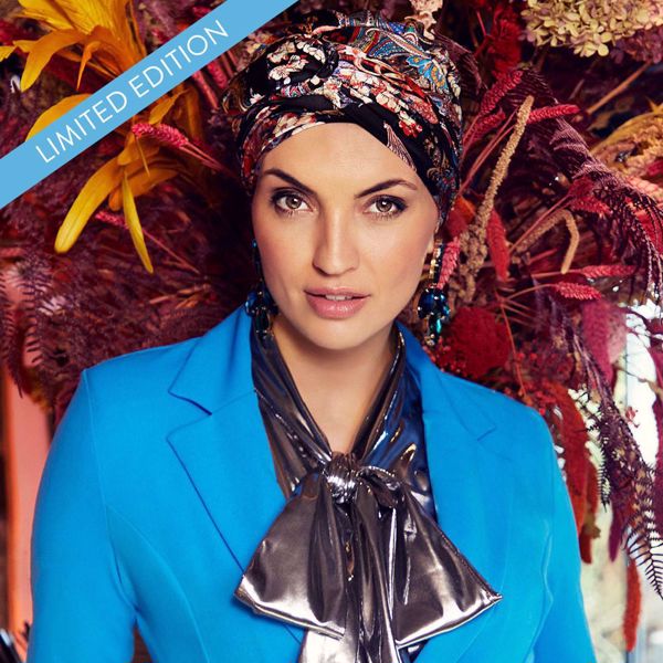 FADEN - Boho turban - printed, Orient Maroon