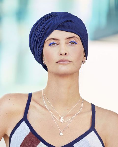 Luna V Turban, Dark Blue Plissé